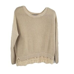 Anthropologie pins & needles Sweater womens size small lace hem beige